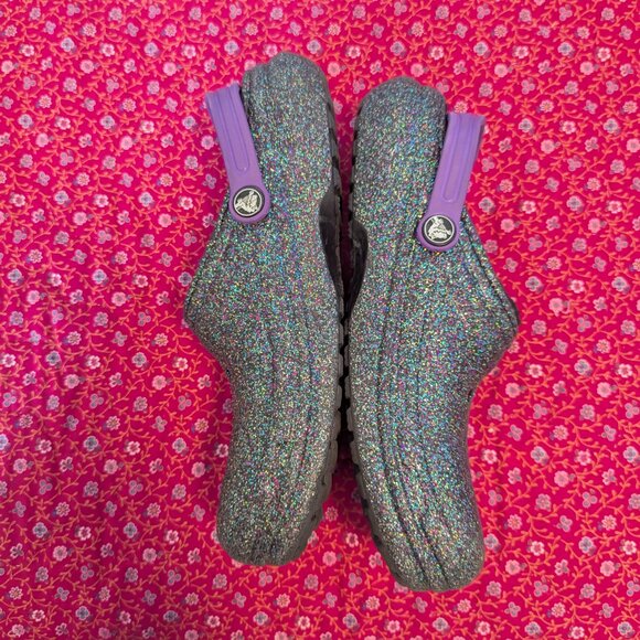 Crocs Starry Skies Multicolor Glitter Slides Fleece Lined Metallic Purple 6 JR - Picture 4 of 6
